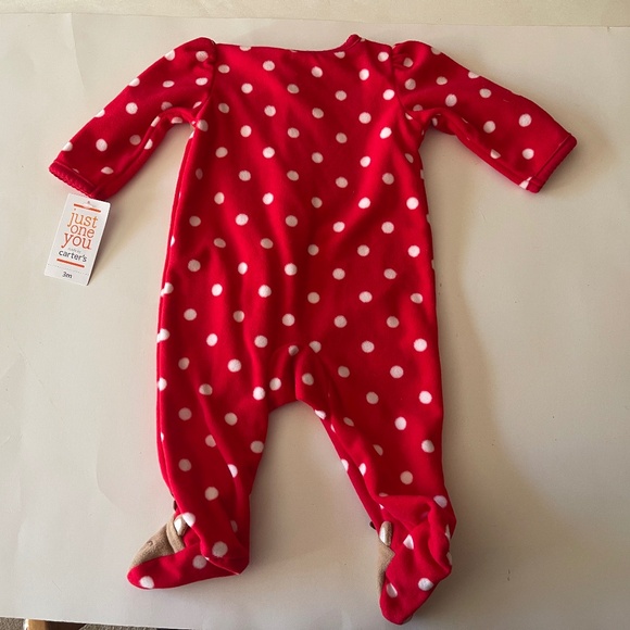 NWT 2 pieces Carter's Just One You red reindeer sleeper pajamas and Bib - Picture 5 of 9